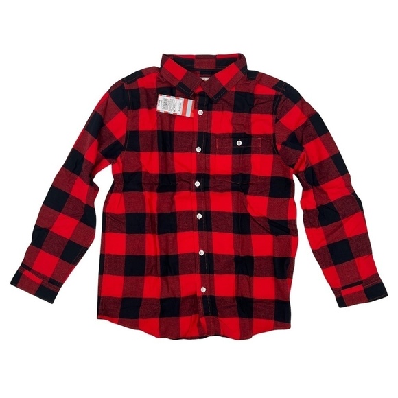 NWT Cat & Jack Red Black Buffalo Plaid Flannel Shirt Size L Husky Boy’s - Picture 1 of 8